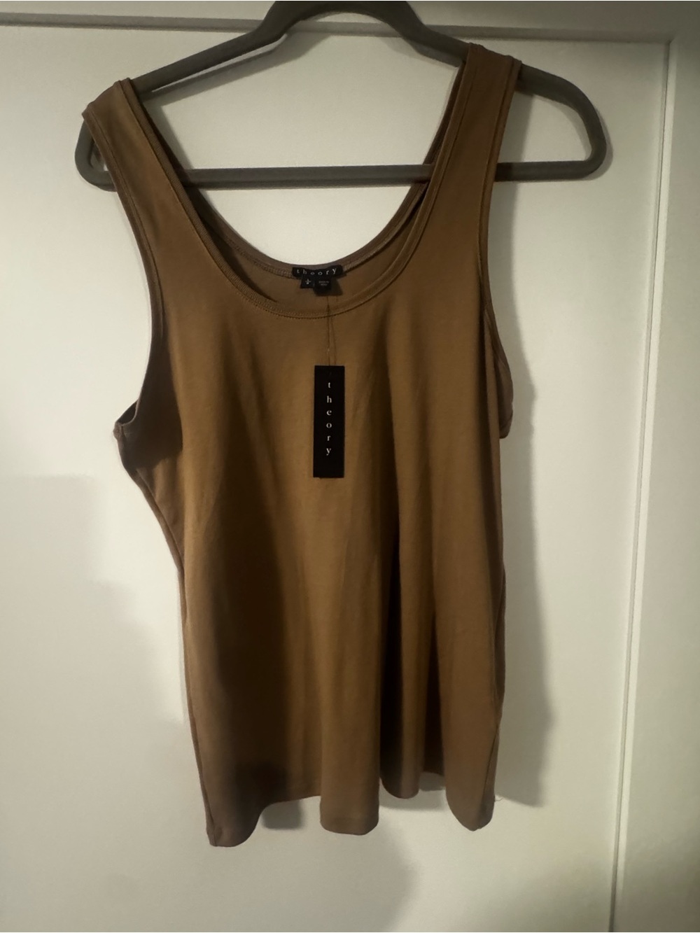 Theory Scoop Neck Tank Top in Camel Brown